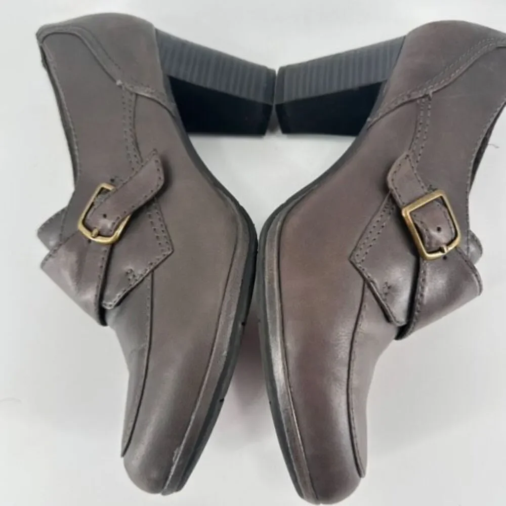 Clarks Collection Women's Leather Block Heel Side Zip Pumps Heels‎ Taupe Size 8M
